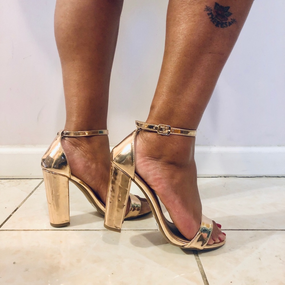 Gold, block heel (NEVER WORN)